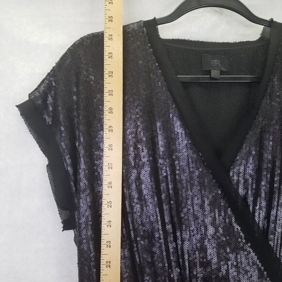 Banana Republic BR Sequined Sheath Dress 6 Matte Black Crossover Surplice Mini - Picture 10 of 14